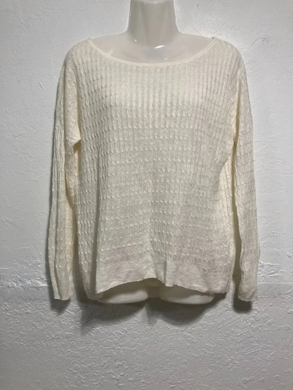 J. Crew Linen Cable Knit Sweater Minimalist Preppy Ivory lightweight Coastal XS